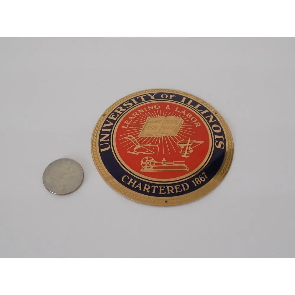 Vintage University of Illinois brass plaque or license plate topper